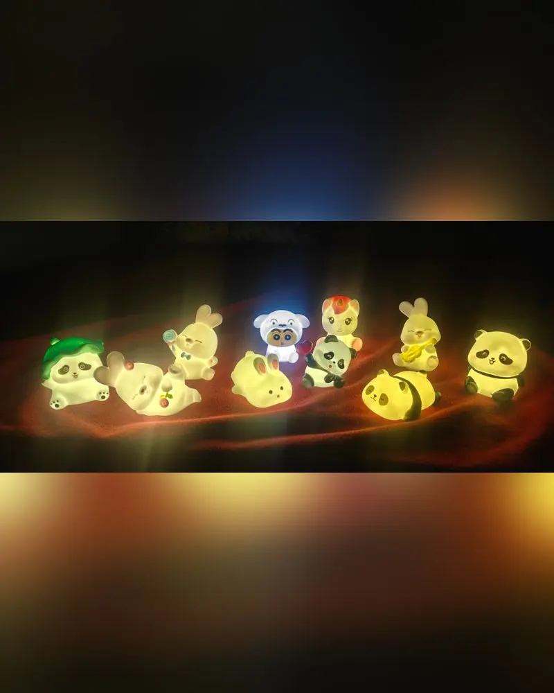 Cartoon night lamps glowing in the dark