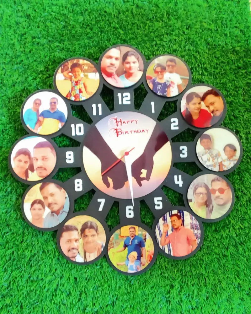 Round photo collage wall clock