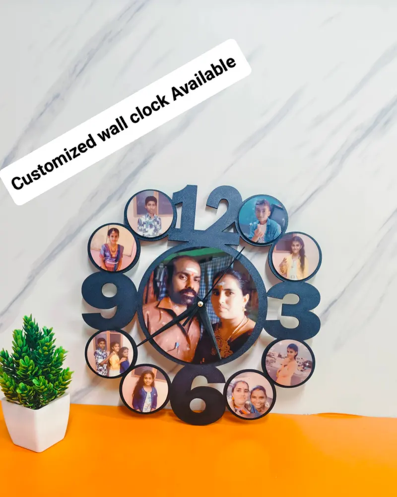 Number cut-out wall clock with photos