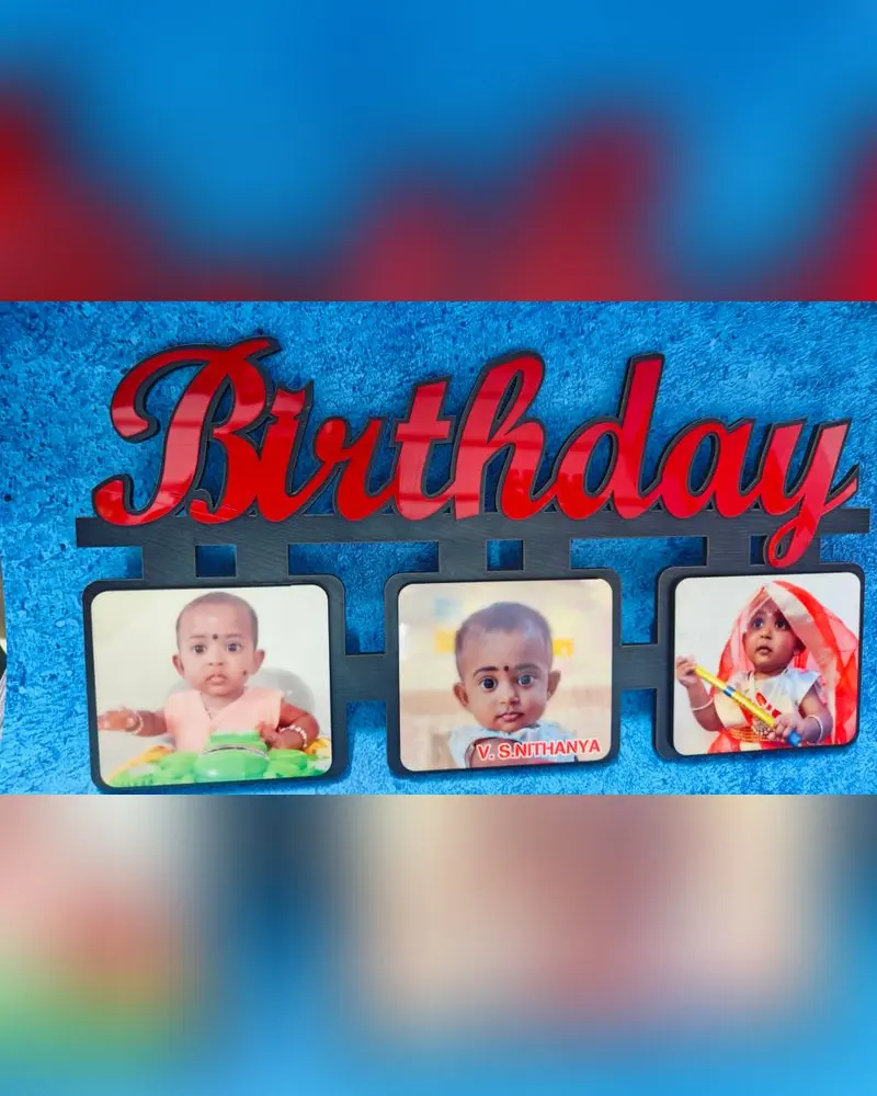 Birthday wall frame with three baby photos