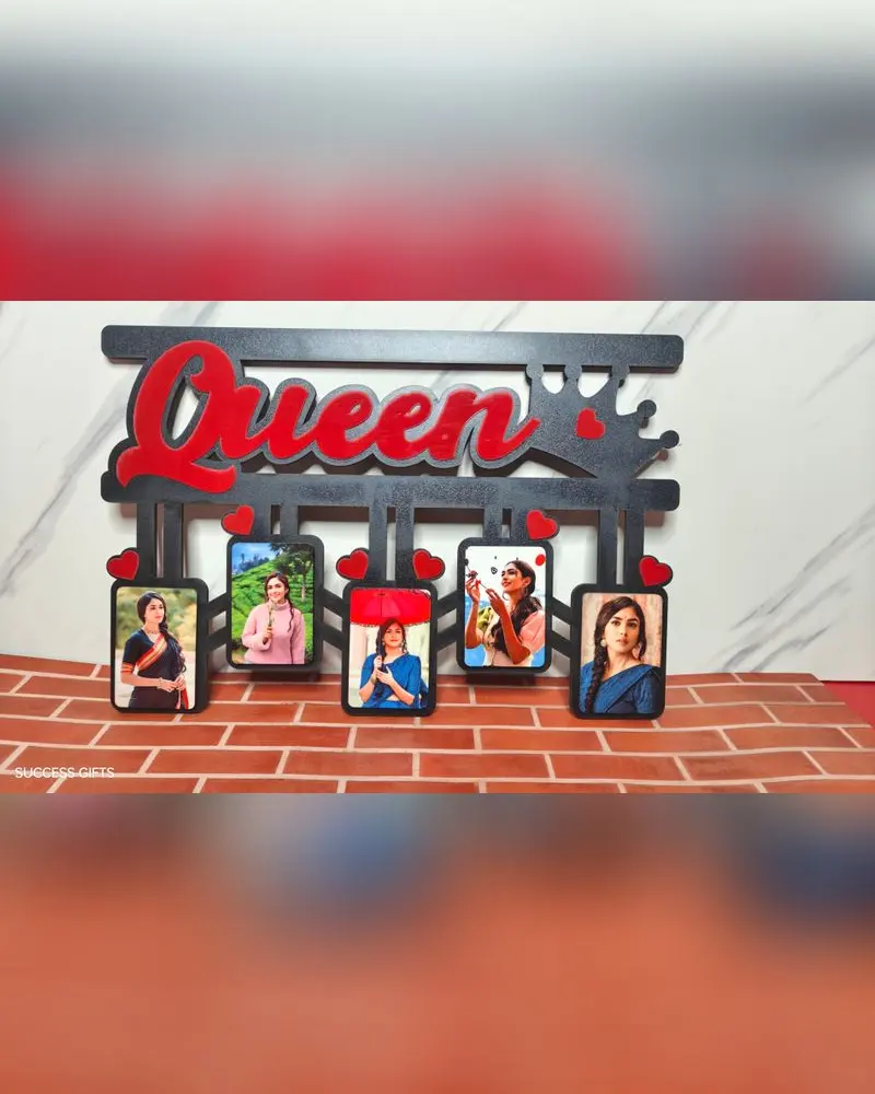 Queen wall frame with hanging photos
